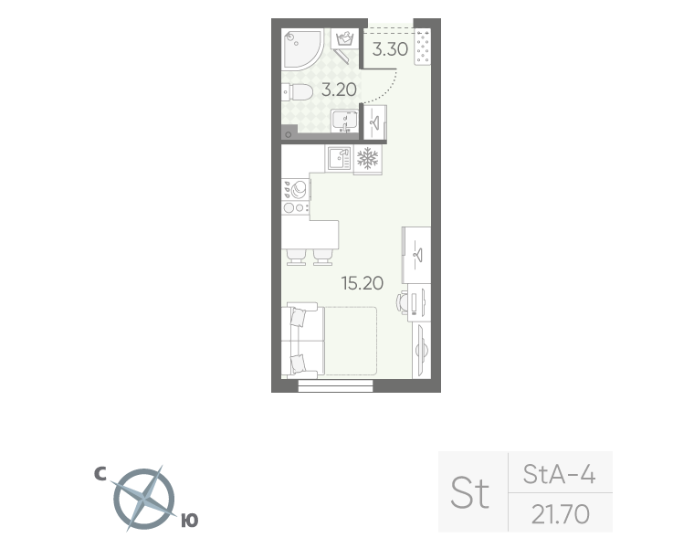 Квартира-студия, 21.7 м² в ЖК "Октябрьская набережная" - планировка, фото №1
