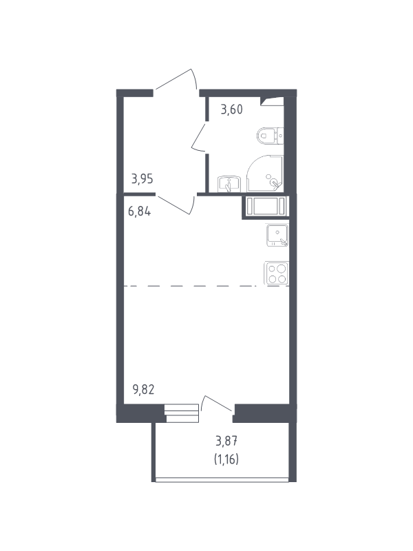 Квартира-студия, 25.37 м² - планировка, фото №1