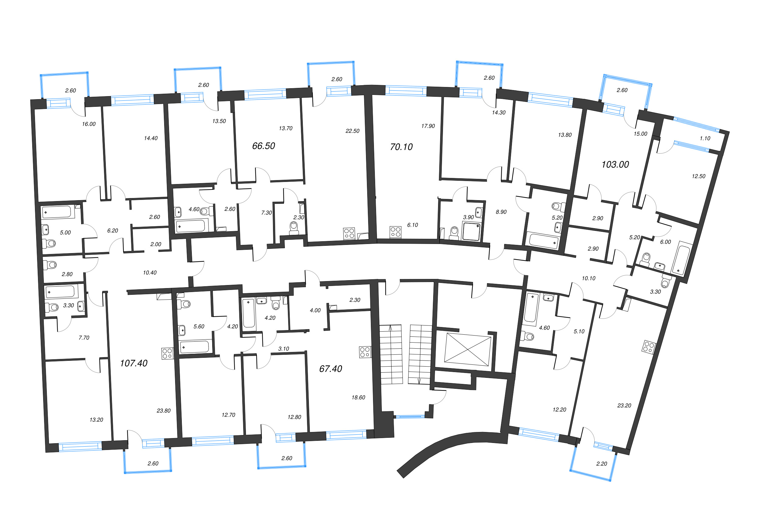 4-комнатная (Евро) квартира, 103 м² в ЖК "Цвет Зеленогорска" - планировка этажа