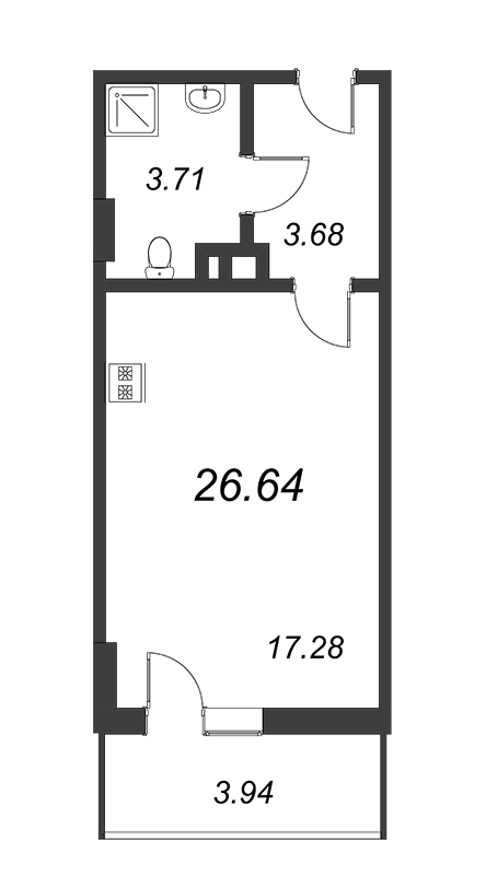 Квартира-студия, 27.4 м² в ЖК "WINGS апартаменты на Крыленко" - планировка, фото №1