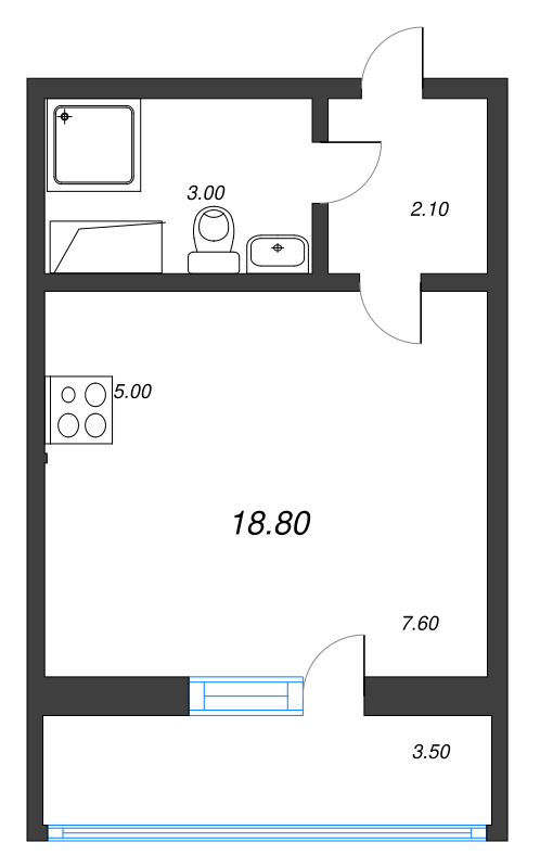 Квартира-студия, 18.8 м² - планировка, фото №1