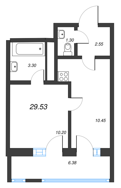 1-комнатная квартира, 29.53 м² в ЖК "Искра-Сити" - планировка, фото №1