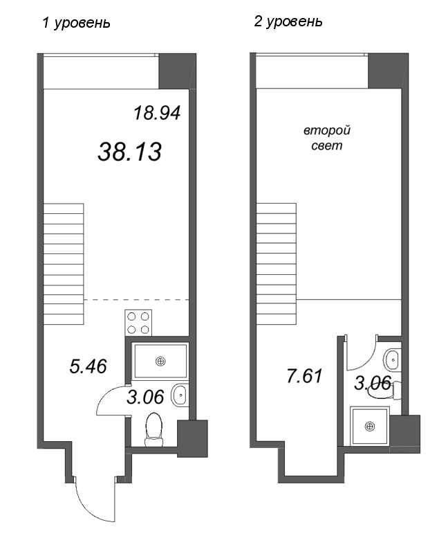 2-комнатная (Евро) квартира, 38.28 м² в ЖК "Avant" - планировка, фото №1