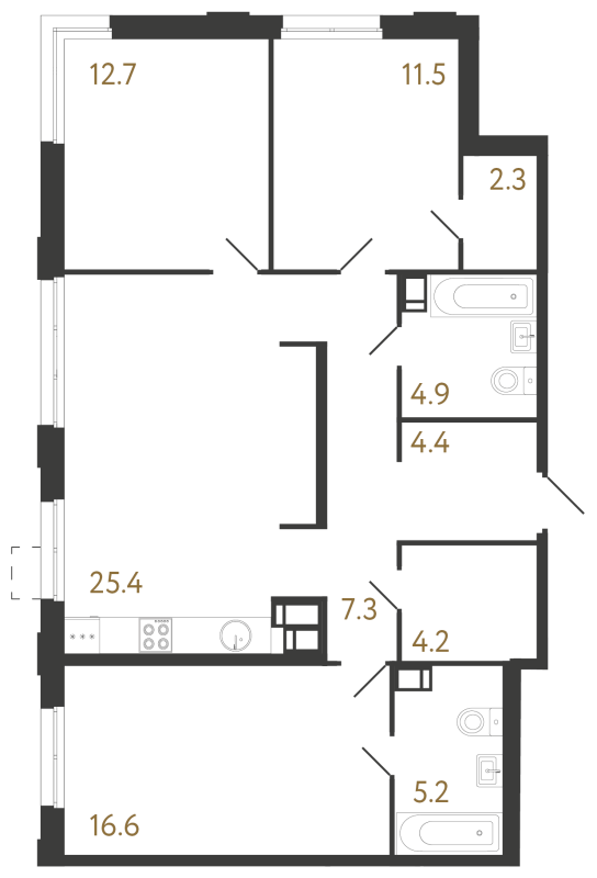 4-комнатная (Евро) квартира, 94.5 м² в ЖК "Струны" - планировка, фото №1