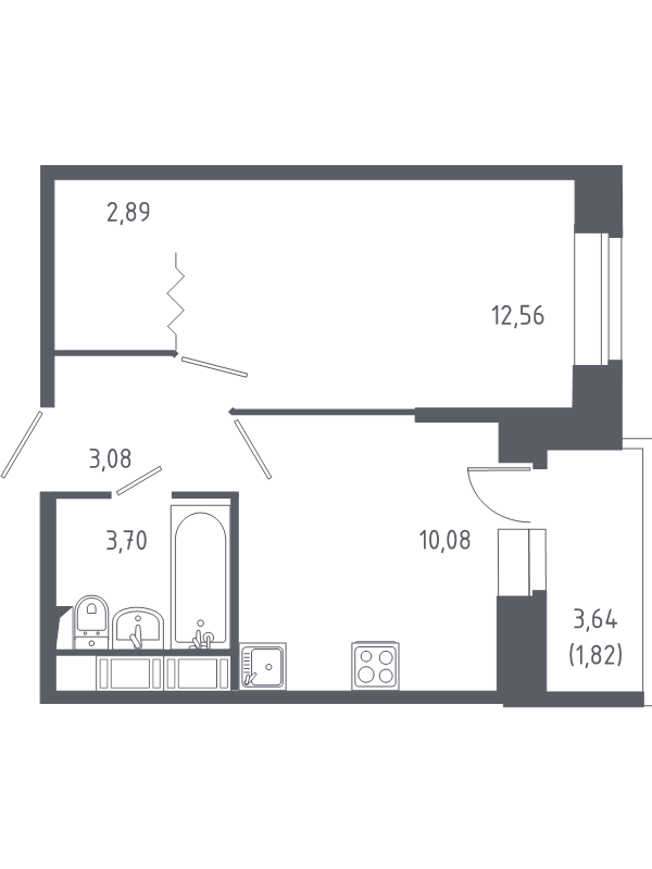 1-комнатная квартира, 34.13 м² в ЖК "Новое Колпино" - планировка, фото №1