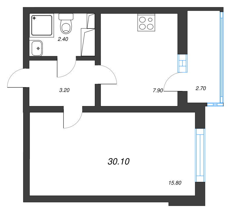 1-комнатная квартира, 30.1 м² в ЖК "Цветной город" - планировка, фото №1