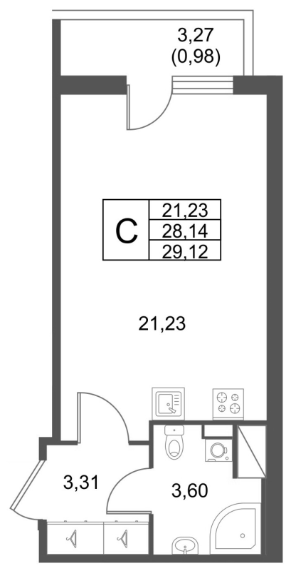 Квартира-студия, 29.12 м² в ЖК "Лето" - планировка, фото №1