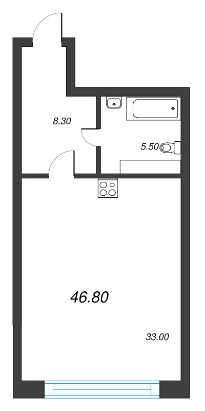 Квартира-студия, 46.8 м² в ЖК "Эко Квартал Гармония" - планировка, фото №1