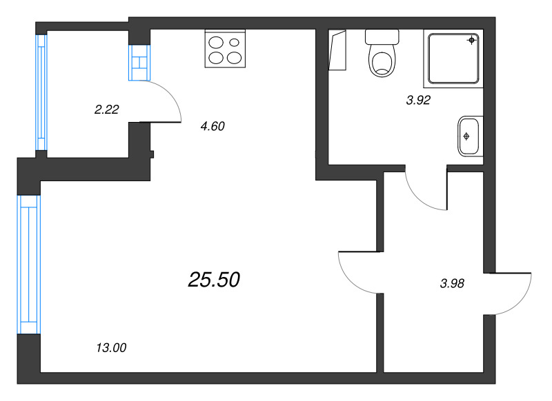 Квартира-студия, 25.5 м² в ЖК "Любоград" - планировка, фото №1