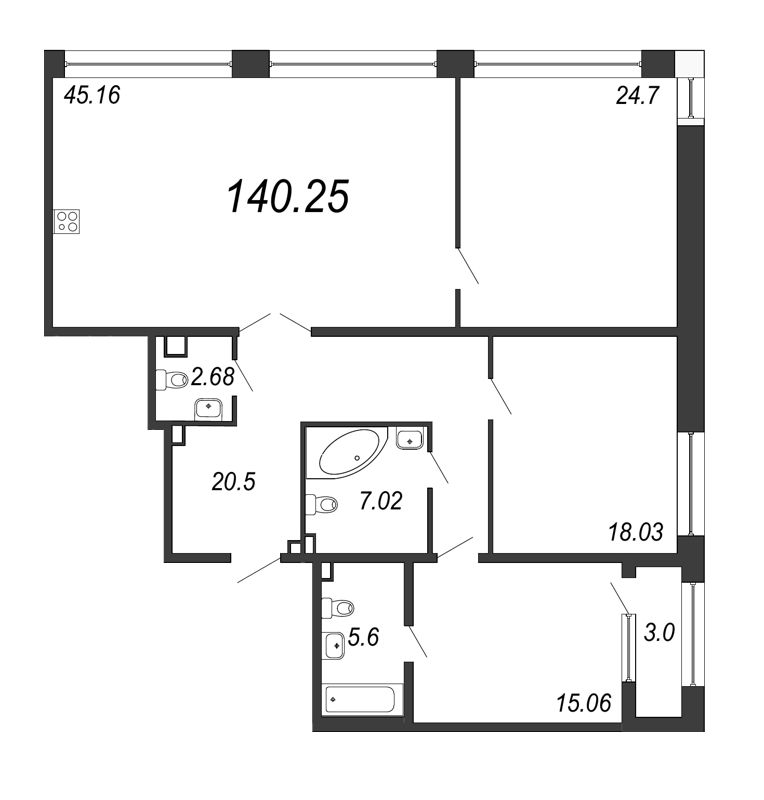 4-комнатная (Евро) квартира, 140.25 м² в ЖК "Дефанс Премиум" - планировка, фото №1