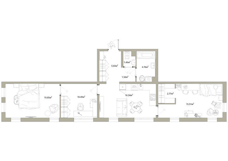 4-комнатная (Евро) квартира, 74.16 м² в ЖК "Тишин" - планировка, фото №1