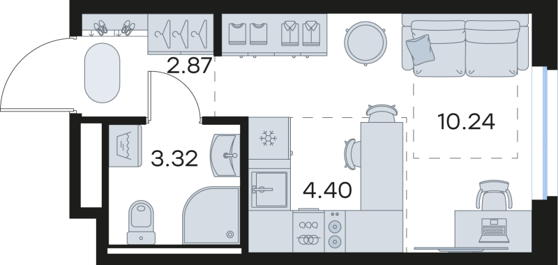 Квартира-студия, 20.83 м² в ЖК "GloraX Новоселье" - планировка, фото №1