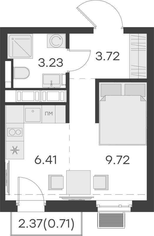 Квартира-студия, 23.79 м² - планировка, фото №1