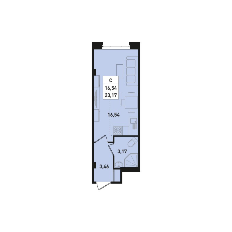 Квартира-студия, 23.17 м² - планировка, фото №1