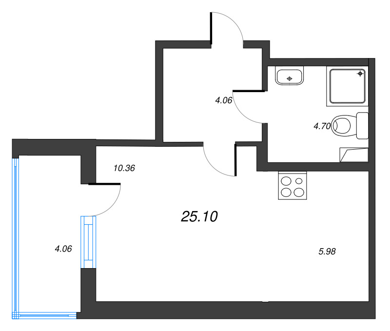 Квартира-студия, 25.1 м² в ЖК "ЮгТаун" - планировка, фото №1