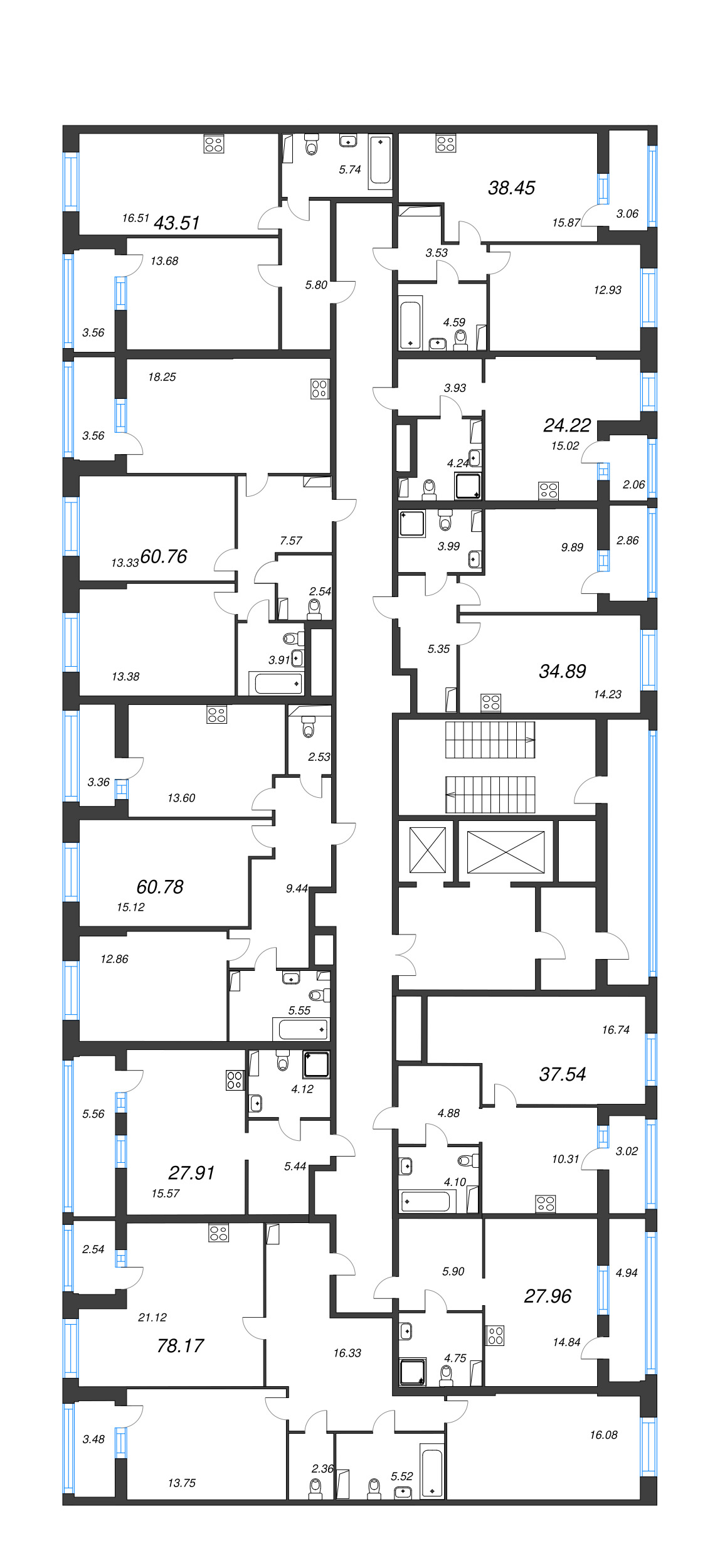 1-комнатная квартира, 34.89 м² - планировка этажа