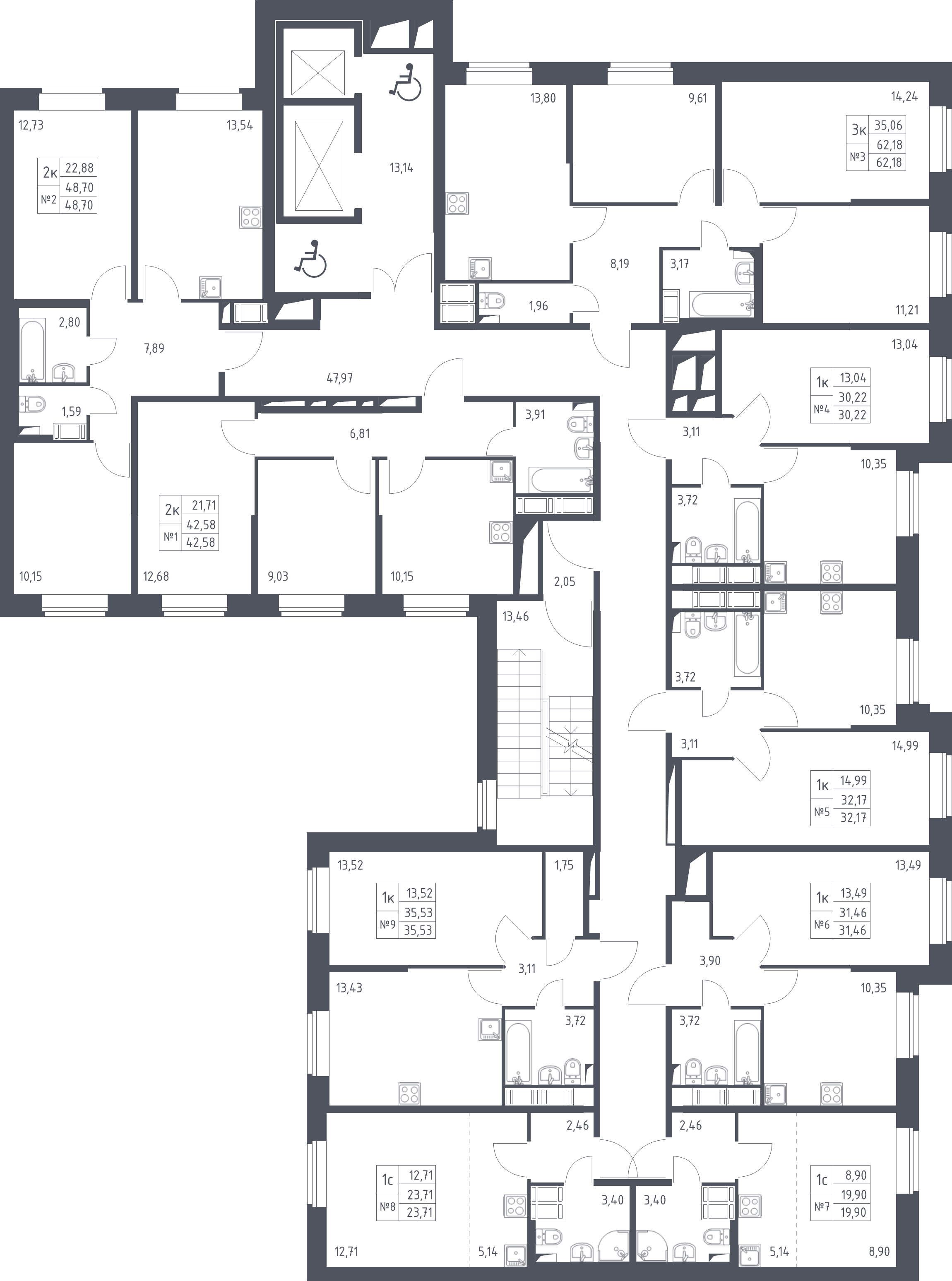 1-комнатная квартира, 31.4 м² - планировка этажа