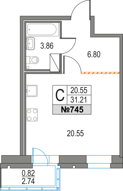 Квартира-студия, 31.21 м² в ЖК "Приморский квартал" - планировка, фото №1