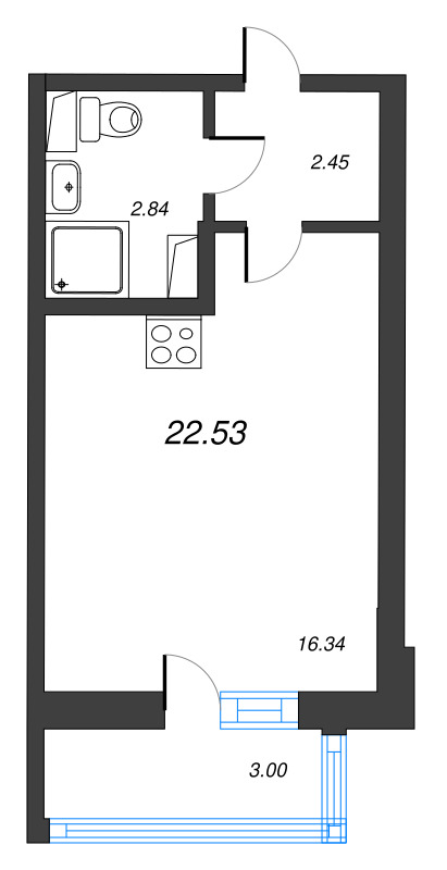 Квартира-студия, 22.53 м² в ЖК "Лето" - планировка, фото №1