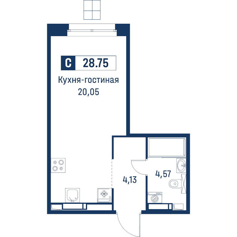 Квартира-студия, 28.75 м² в ЖК "Символист" - планировка, фото №1