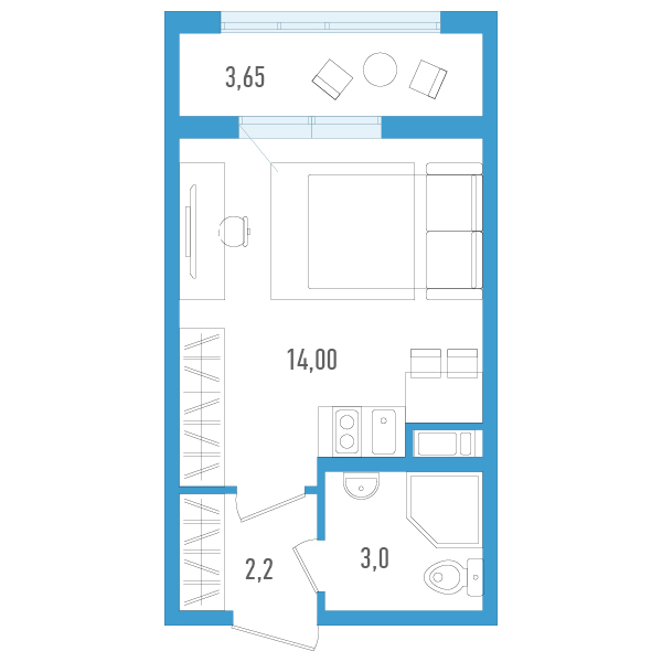 Квартира-студия, 20.3 м² в ЖК "AEROCITY" - планировка, фото №1