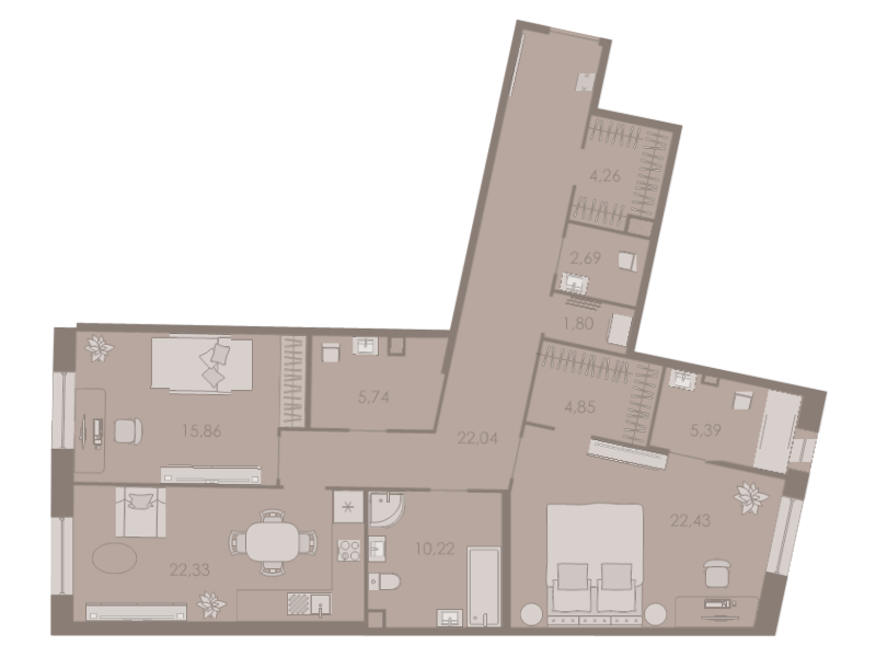 3-комнатная (Евро) квартира, 117.2 м² в ЖК "Северная корона" - планировка, фото №1