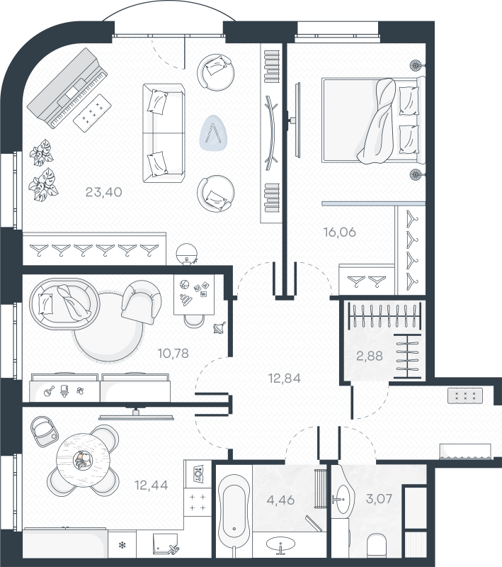 3-комнатная квартира, 86.68 м² в ЖК "MONODOM-ART" - планировка, фото №1