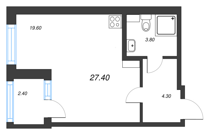 Квартира-студия, 27.4 м² - планировка, фото №1