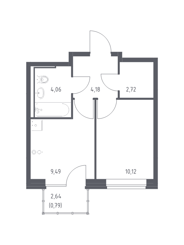 1-комнатная квартира, 31.36 м² в ЖК "Живи! В Рыбацком" - планировка, фото №1