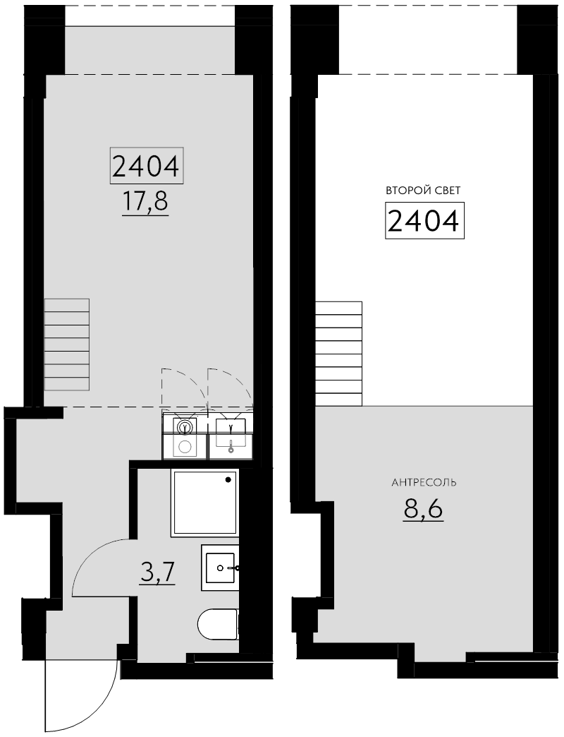 2-комнатная (Евро) квартира, 30.1 м² в ЖК "Авеню на Карповке" - планировка, фото №1