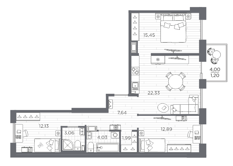 4-комнатная (Евро) квартира, 80.72 м² в ЖК "Сезоны" - планировка, фото №1