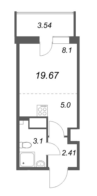 Квартира-студия, 19.67 м² - планировка, фото №1