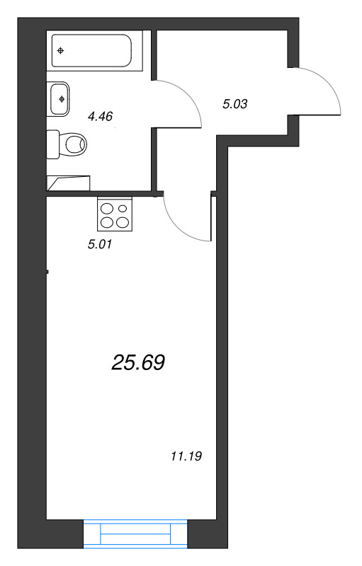 Квартира-студия, 25.69 м² в ЖК "Остров Первых" - планировка, фото №1