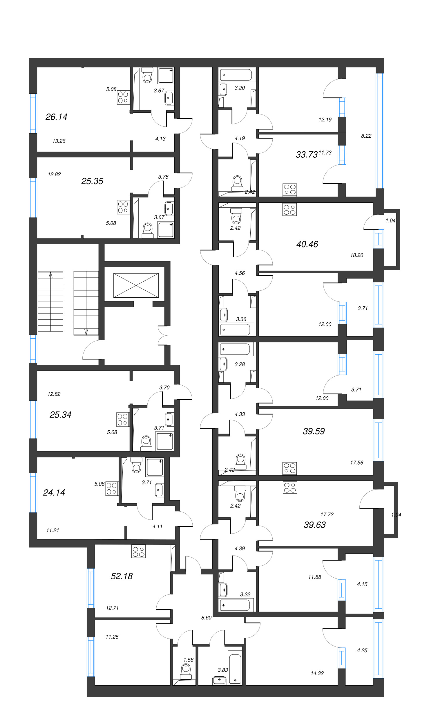 Квартира-студия, 24.14 м² в ЖК "Кронфорт. Центральный" - планировка этажа