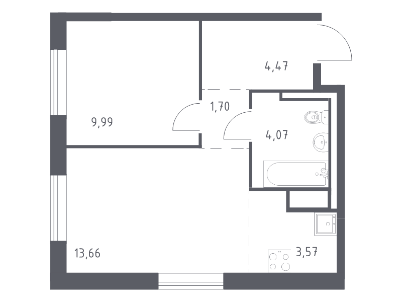 2-комнатная (Евро) квартира, 37.46 м² в ЖК "Квартал Лаголово" - планировка, фото №1