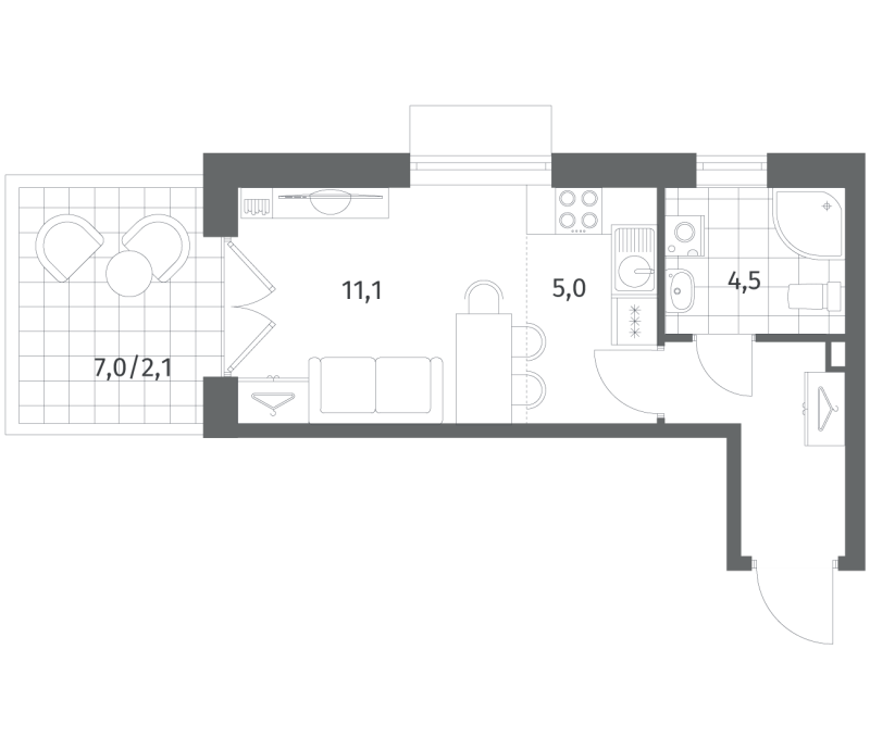 Квартира-студия, 27.4 м² в ЖК "Парусная 1" - планировка, фото №1