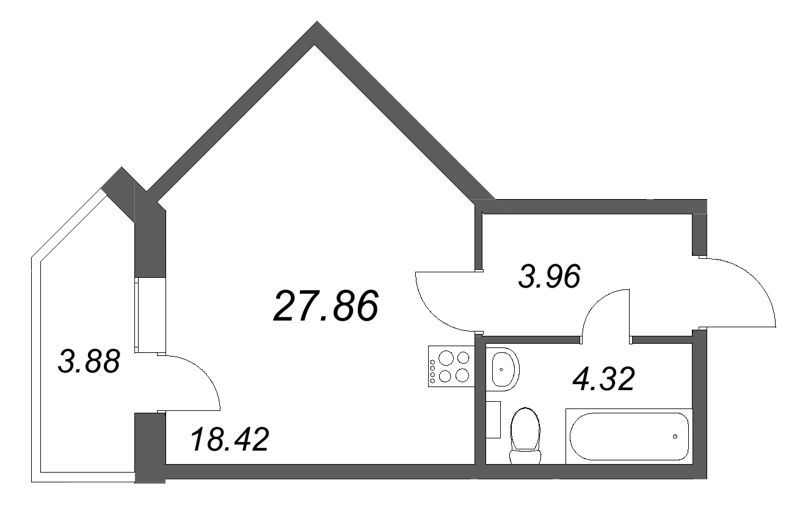Квартира-студия, 27.86 м² в ЖК "АРО" - планировка, фото №1