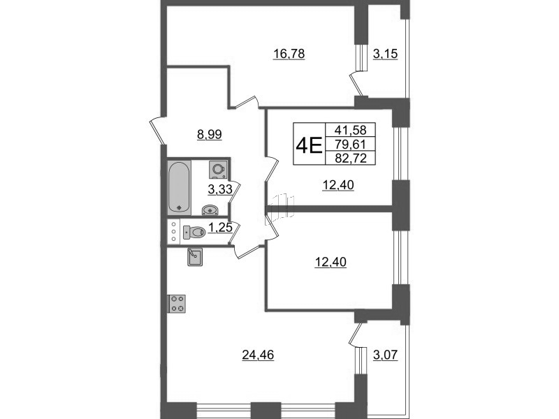 4-комнатная (Евро) квартира, 82.72 м² - планировка, фото №1