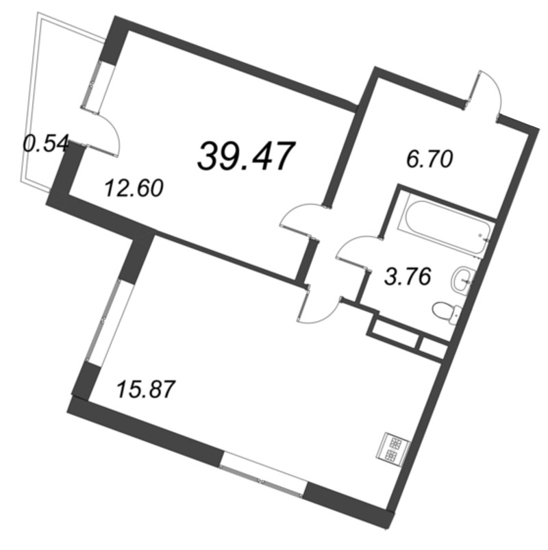 2-комнатная (Евро) квартира, 39.47 м² в ЖК "VEREN NORT сертолово" - планировка, фото №1