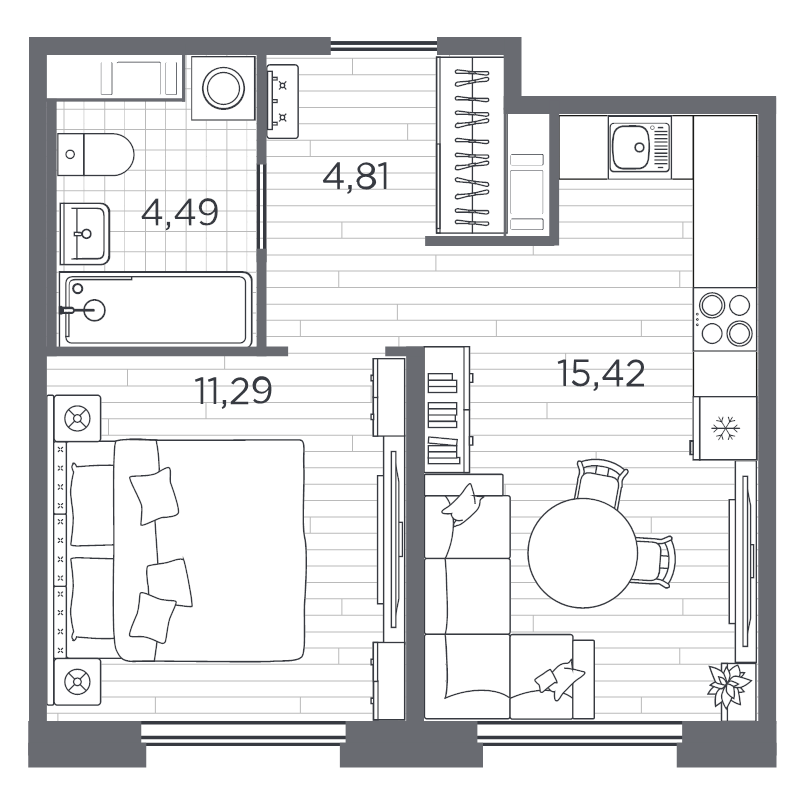 2-комнатная (Евро) квартира, 36.01 м² в ЖК "PLUS Пулковский" - планировка, фото №1