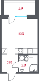 Квартира-студия, 24.49 м² в ЖК "Город-спутник Южный" - планировка, фото №1