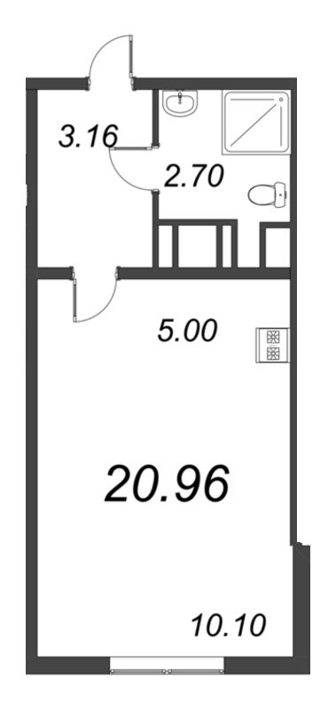 Квартира-студия, 20.96 м² - планировка, фото №1