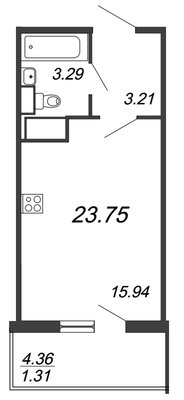 Квартира-студия, 23.75 м² - планировка, фото №1