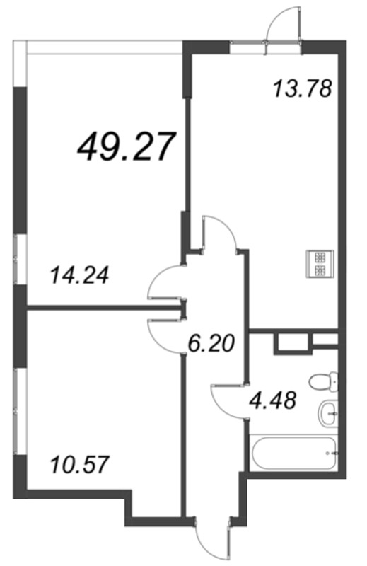 2-комнатная квартира, 49.27 м² - планировка, фото №1