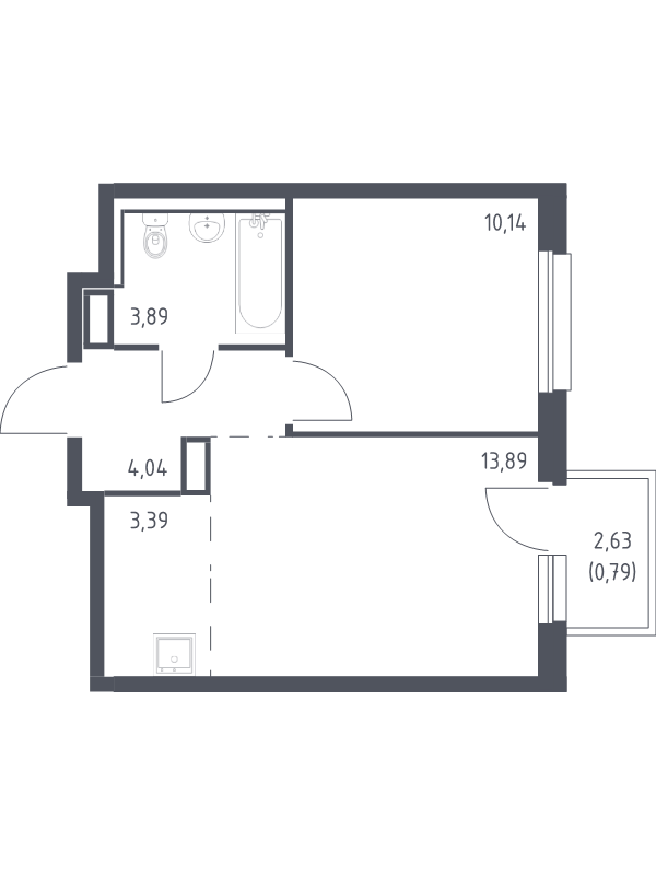 2-комнатная (Евро) квартира, 36.14 м² в ЖК "Новые Лаврики" - планировка, фото №1