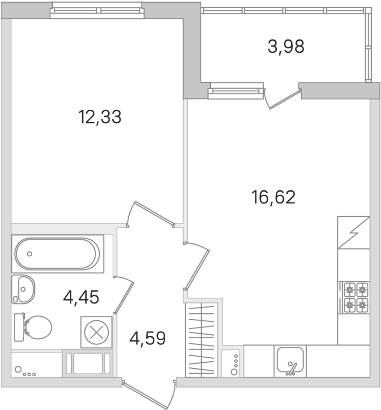2-комнатная (Евро) квартира, 37.99 м² в ЖК "Ясно.Янино" - планировка, фото №1