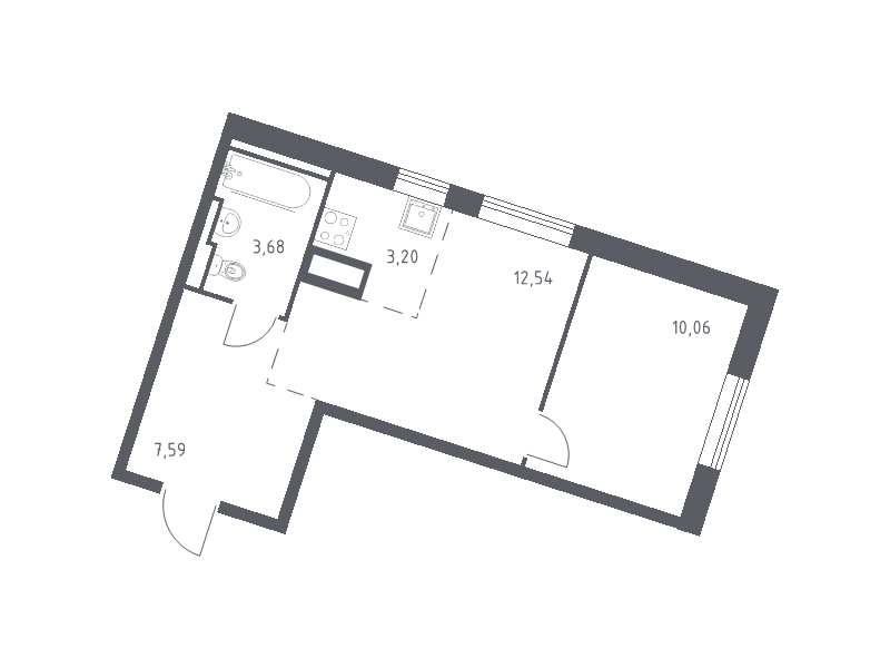 2-комнатная (Евро) квартира, 37.07 м² в ЖК "Квартал Лаголово" - планировка, фото №1