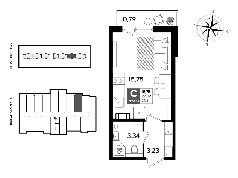 Квартира-студия, 23.11 м² - планировка, фото №1