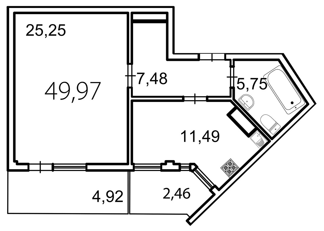 1-комнатная квартира, 52.2 м² в ЖК "Лахта Парк" - планировка, фото №1