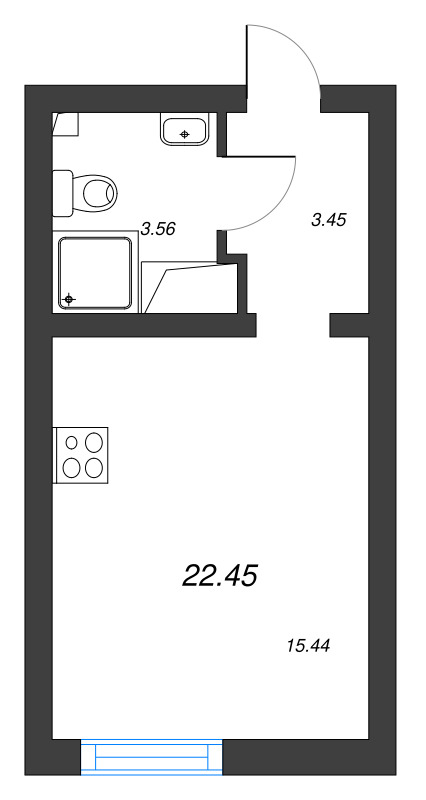 Квартира-студия, 22.45 м² в ЖК "Морская миля" - планировка, фото №1